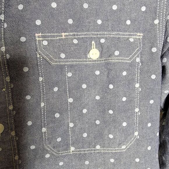 All Saints Slim Fit Polka Dot Cotton Button Front Shirt Blue White XS - Picture 10 of 12
